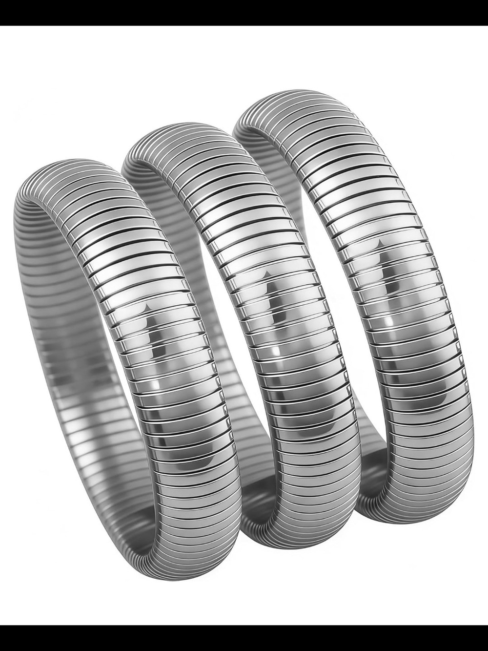 Silver Coil Stretch Bracelet Trio